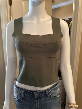 Listicle Olive Green Wide Strap Square-Neck Brami Tank